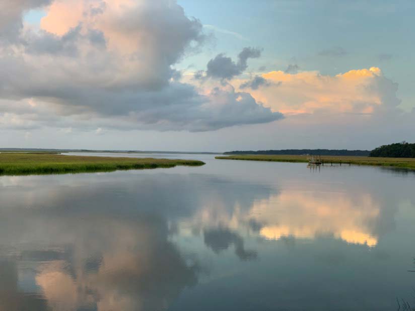 A photo of the beautiful Shellman Bluff estuary at sunset.